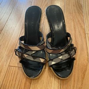 Burberry Canvas Espadrille Wedge Sandals